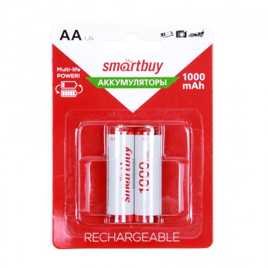 Аккумулятор AA SmartBuy R6 NiMh 1000mAh (блистер 2 шт), арт.010270