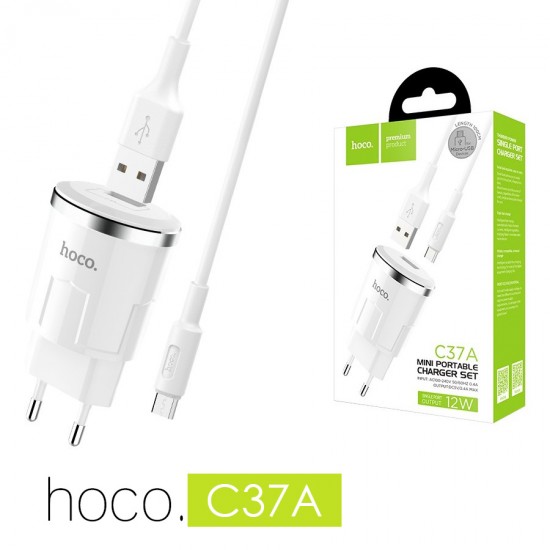 Сетевое зарядное устройство 2 в 1 Hoco C37A, кабель Type C, арт.011251
