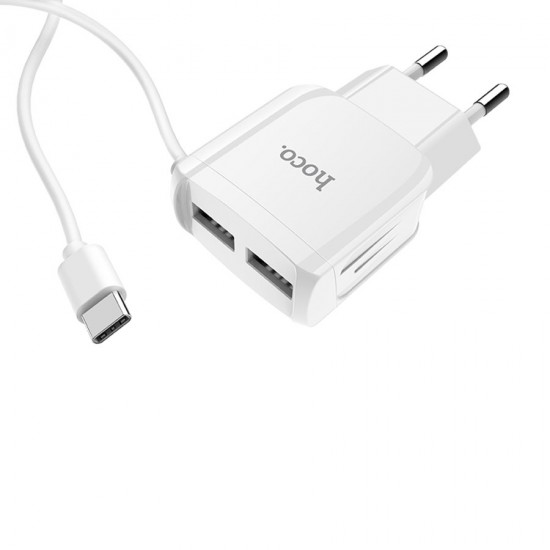 Сетевое зарядное устройство 2 в 1 Hoco C59A на 2 USB, кабель Type C, арт.011252