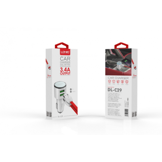Автомобильное зарядное устройство 2 в 1 LDNIO DL-C29 micro USB, арт.010122