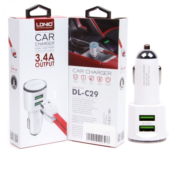 Автомобильное зарядное устройство 2 в 1 LDNIO DL-C29 micro USB, арт.010122