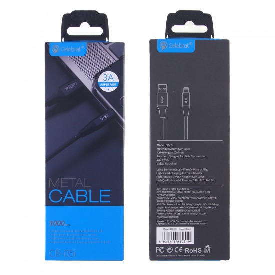 Кабель для iPhone Celebrat CB-05 3A , 1 м, арт.012378