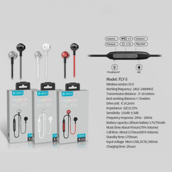 Спортивные наушники Celebrat FLY-5 с bluetooth, арт.011636