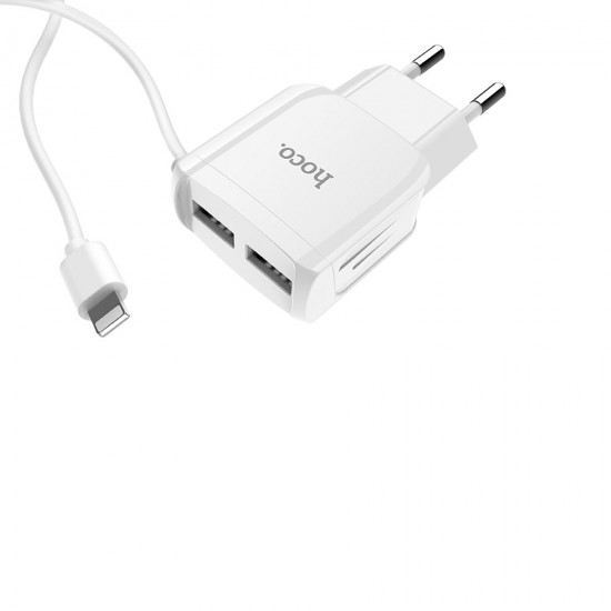 Сетевое зарядное устройство 2 в 1 Hoco C59A на 2 USB, кабель Lightning, арт.011252