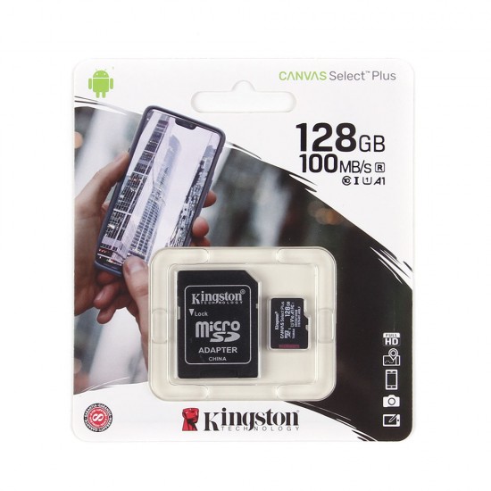 MICRO SD 128Gb Kingston Class 10 Canvas Select Plus A1 (100 Mb/s) + адаптер SD