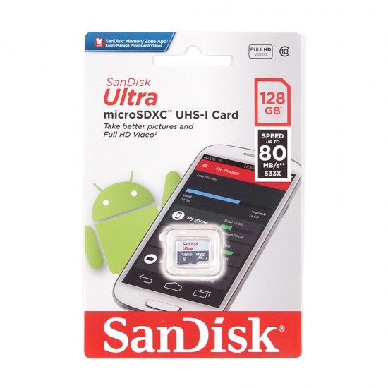 MICRO SD 128Gb SanDisk Class 10 Ultra Android UHS-I  (80 Mb/s) без адаптера SD