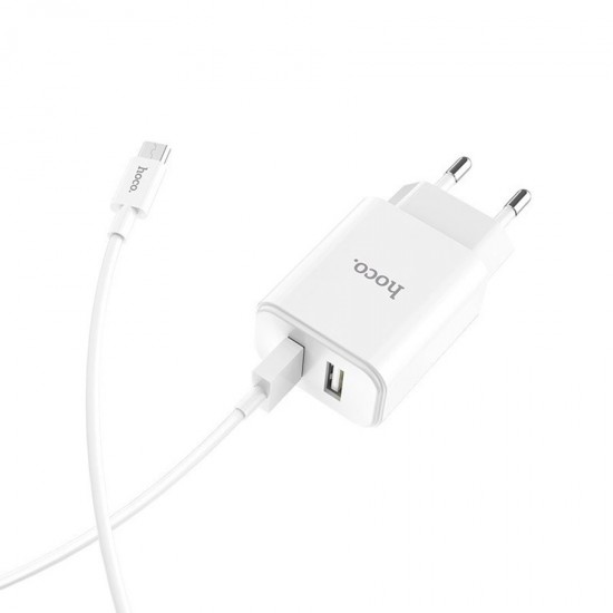 Сетевое зарядное устройство 2 в 1 Hoco C62A на 2 USB, кабель Micro, арт.011666