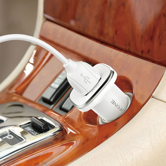 Автомобильный адаптер на USB белый, Borofone BZ12A, 3A, QC3.0, арт.012349