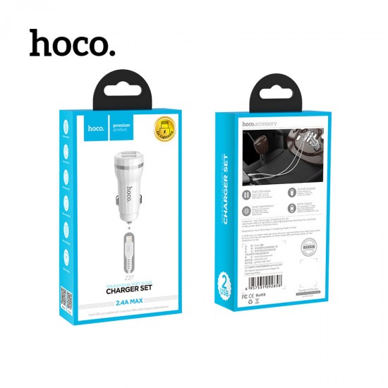 Автомобильное зарядное устройство Hoco Z27 с кабелем Lightning, арт. 011681