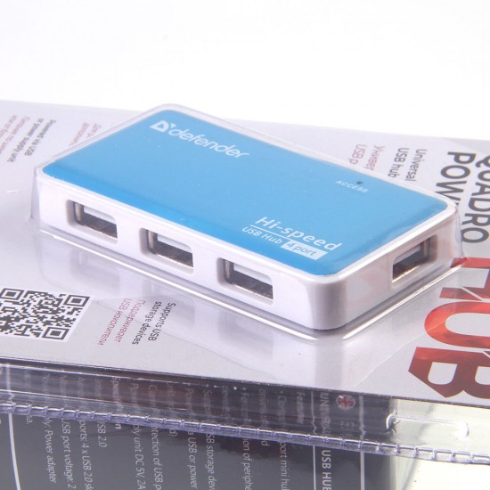 USB Hub разветвитель Defender Quadro Power, 4 порта USB 2.0, арт.012490