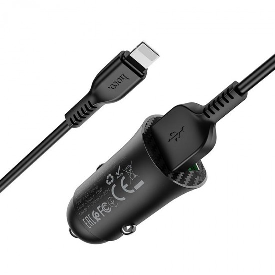 Автомобильный адаптер Hoco Z39 на 2 USB с кабелем Lightning, арт.012141