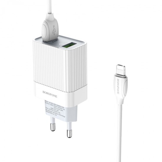 Сетевой адаптер на 2 USB Lightning Borofone BA39A, QC3.0/QC2.0, 18W, 3 А, арт.012340