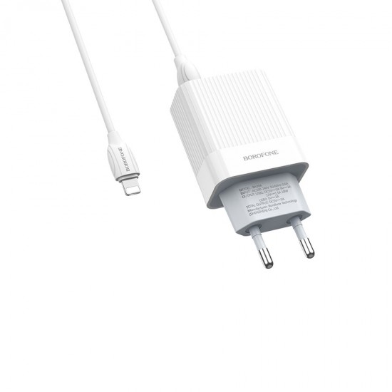 Сетевой адаптер на 2 USB Lightning Borofone BA39A, QC3.0/QC2.0, 18W, 3 А, арт.012340