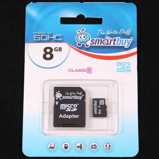 MICRO SD 8Gb Smart Buy Class 6 с адаптером SD