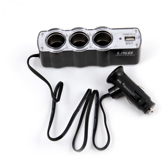 Тройник прикуривателя с USB разъемом XK-0120, арт.018048