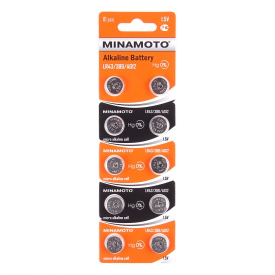 Батарейки MINAMOTO AG12 (LR43) BL10, арт.012048