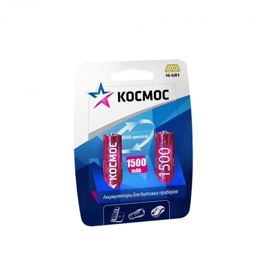 Аккумулятор АА КОСМОС, 1500 mAh BL2 (блистер 2 шт), арт.002725