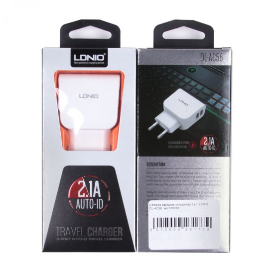 Сетевое зарядное устройство 2 в 1 LDNIO DL-AC56 micro USB, арт.010278