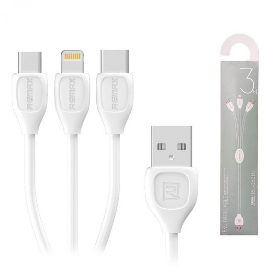 USB дата кабель Remax 3 в 1 для Apple iPhone /micro USB / Type C RC-050th, арт.011233