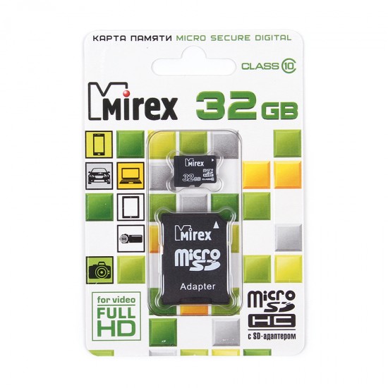 MICRO SD 32Gb MIREX Class 10 с адаптером SD