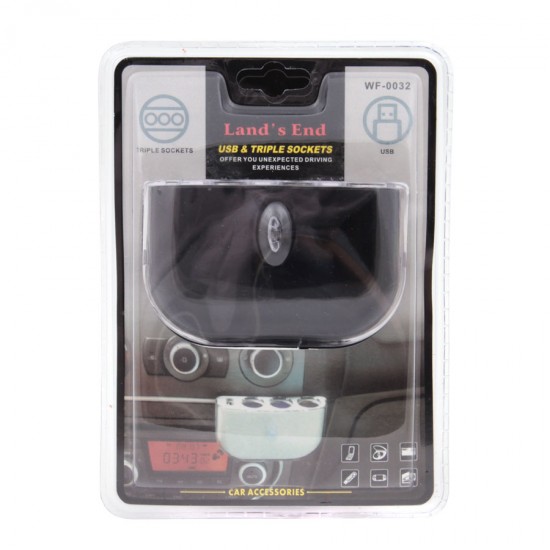 Тройник прикуривателя с USB разъемом WF-0032, арт.010068