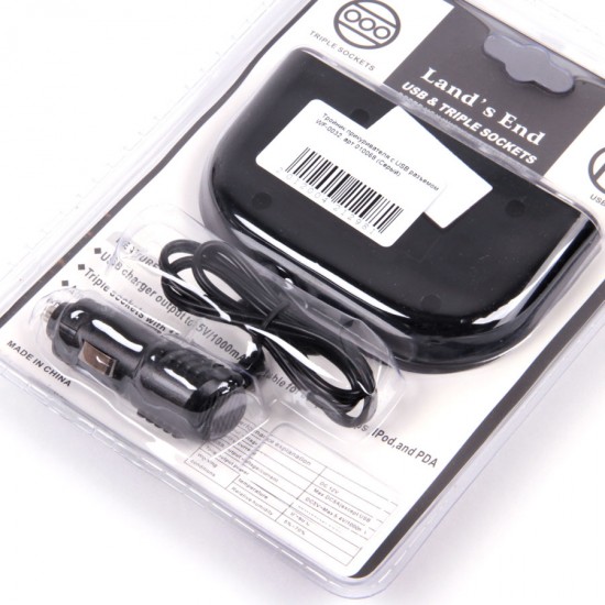 Тройник прикуривателя с USB разъемом WF-0032, арт.010068
